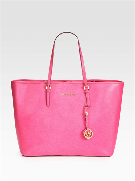 michael kors tote pink silver black|Michael Kors hot pink.